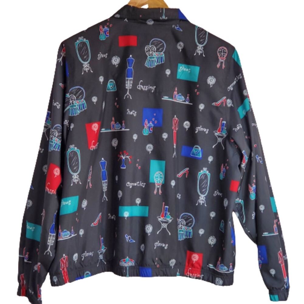 Koret Sport Vintage Black Multicolor Fun Graphic Fashion Zip Up Windbreaker 80s